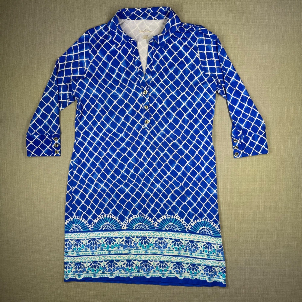 Lilly Pulitzer Womens Ansley Blue Grotto Tide Up Dress 3/4 Sleeve Size Large